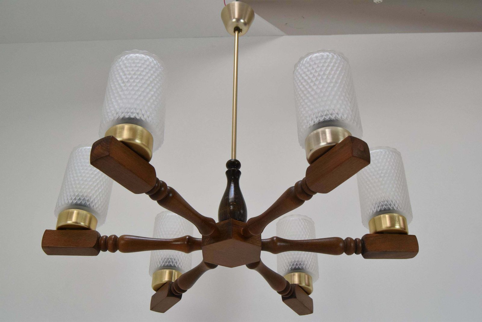 Mid Century Wood Chandelier By Inva Litomerice, 1970's. photo Lighting