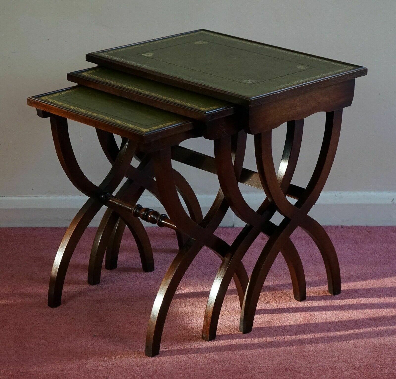 Antique George Lll Mahogany Nest Of Three Table photo Furniture