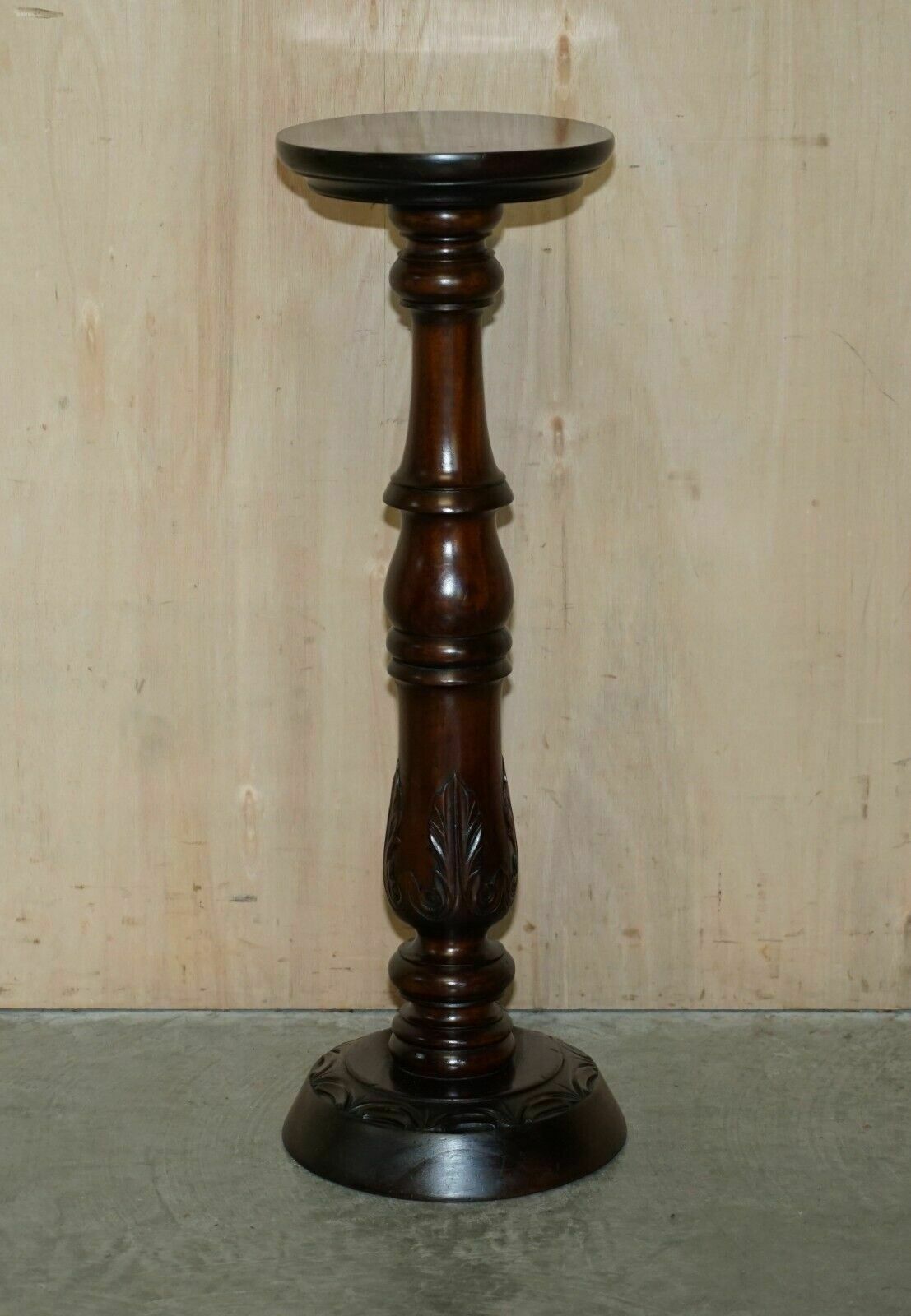 Home Decor Vintage English Carved Mahogany Pedestal Jardiniere Column Display Plant Stand photo