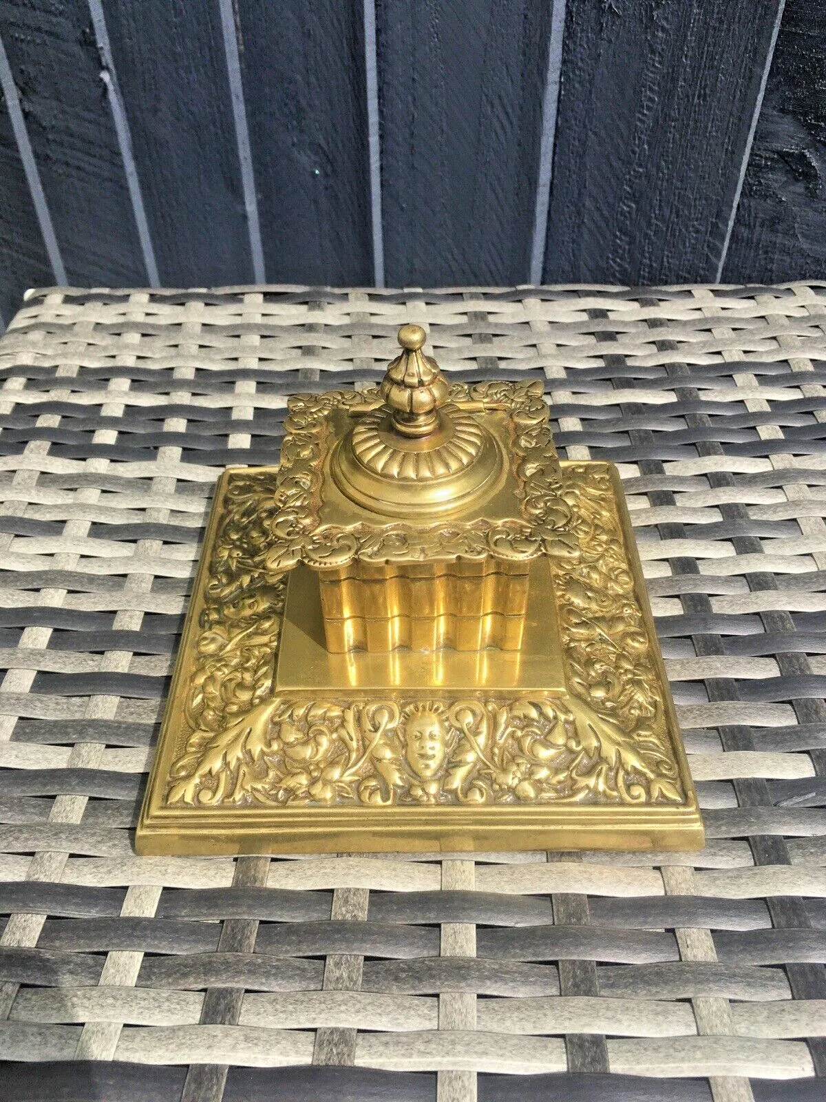 Quality Antique William Tonks & Sons Brass Inkwell Office Desk Accessory Prop photo furniture