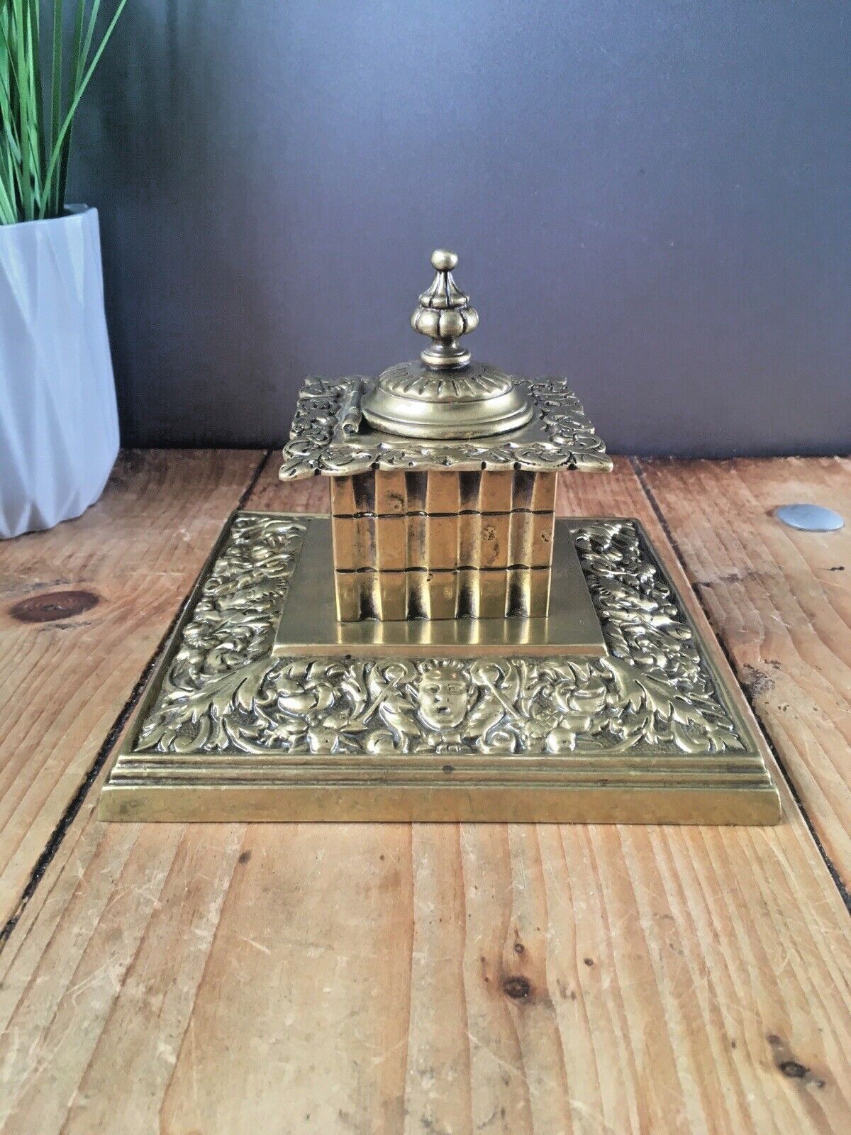 Quality Antique William Tonks & Sons Brass Inkwell Office Desk Accessory Prop photo vintage