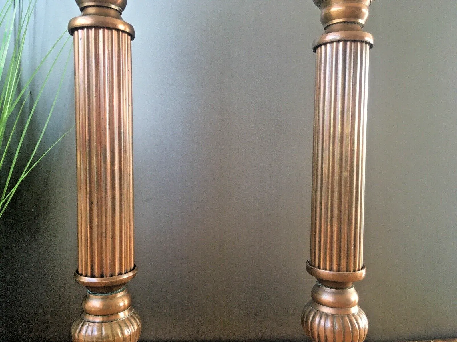 photo for sale Large Pair Of Vintage Regency Column Style Metal Tone Candle Holder Candlesticks