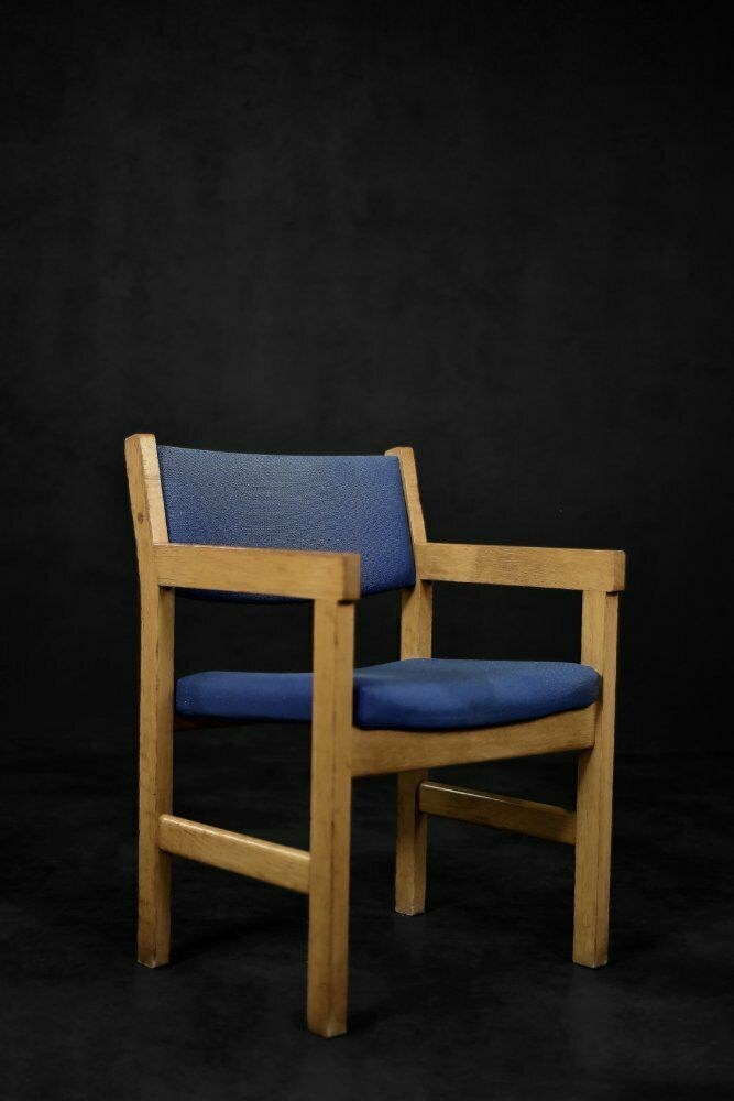 Mid Century Modern Danish Oak And Blue Fabric Chair By Hans J. Wegner For Getama, 1960s photo for sale