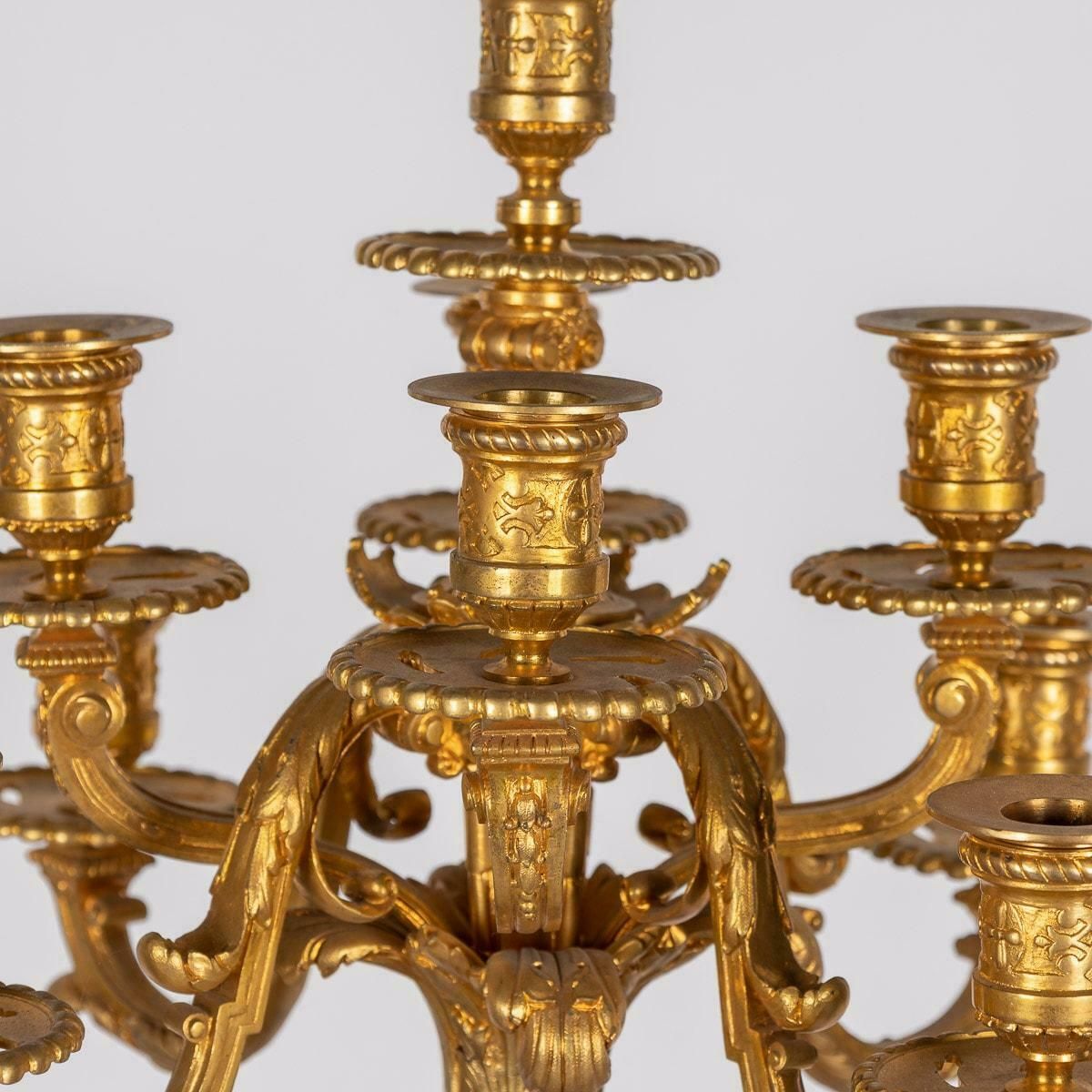 19th Century French Ormolu Mounted Rouge Griotte Nine Light Candelabra, C.1870 photo vintage
