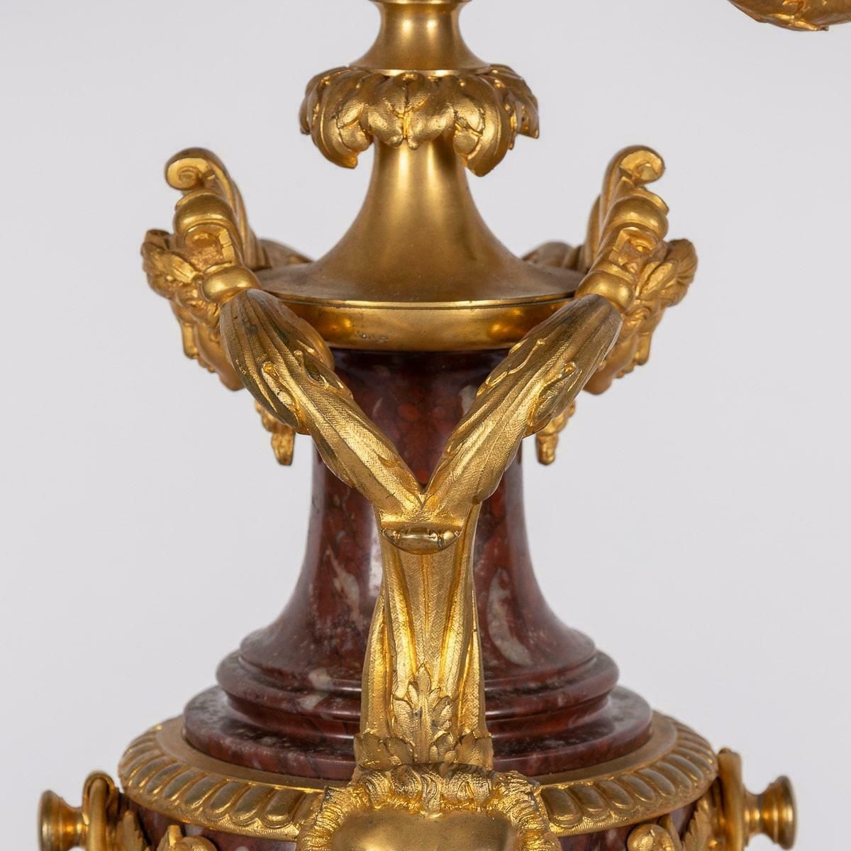 Home Decor 19th Century French Ormolu Mounted Rouge Griotte Nine Light Candelabra, C.1870 photo