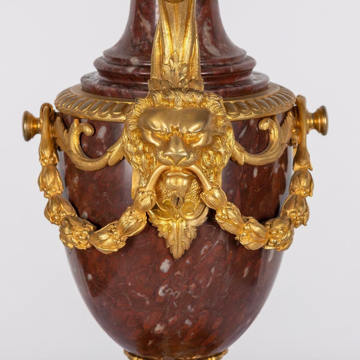11995.0 19th Century French Ormolu Mounted Rouge Griotte Nine Light Candelabra, C.1870 photo