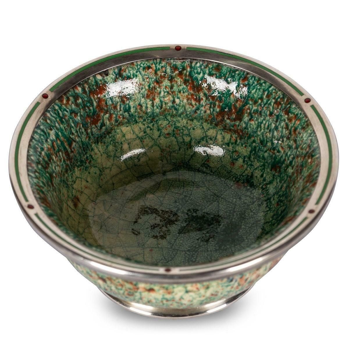 20th Century French Flambé Glaze Pottery & Silver Mounted Bowl, C.1900 photo buy