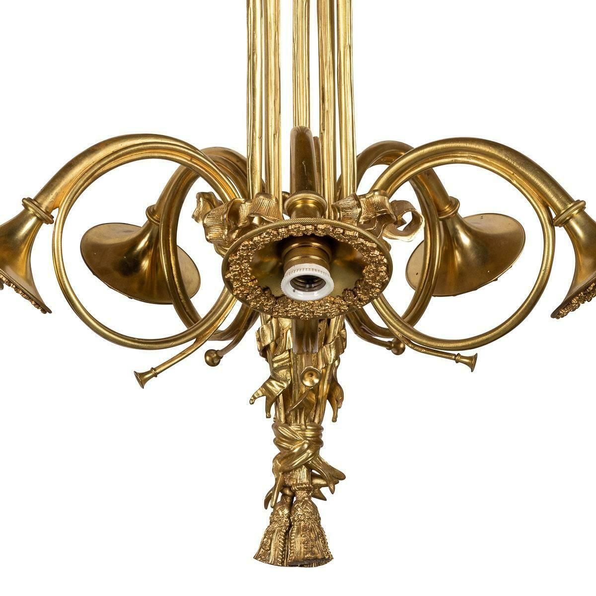 19th Century French Empire Ormolu Chandelier With Trumpet Light Fittings, C.1870 photo vintage
