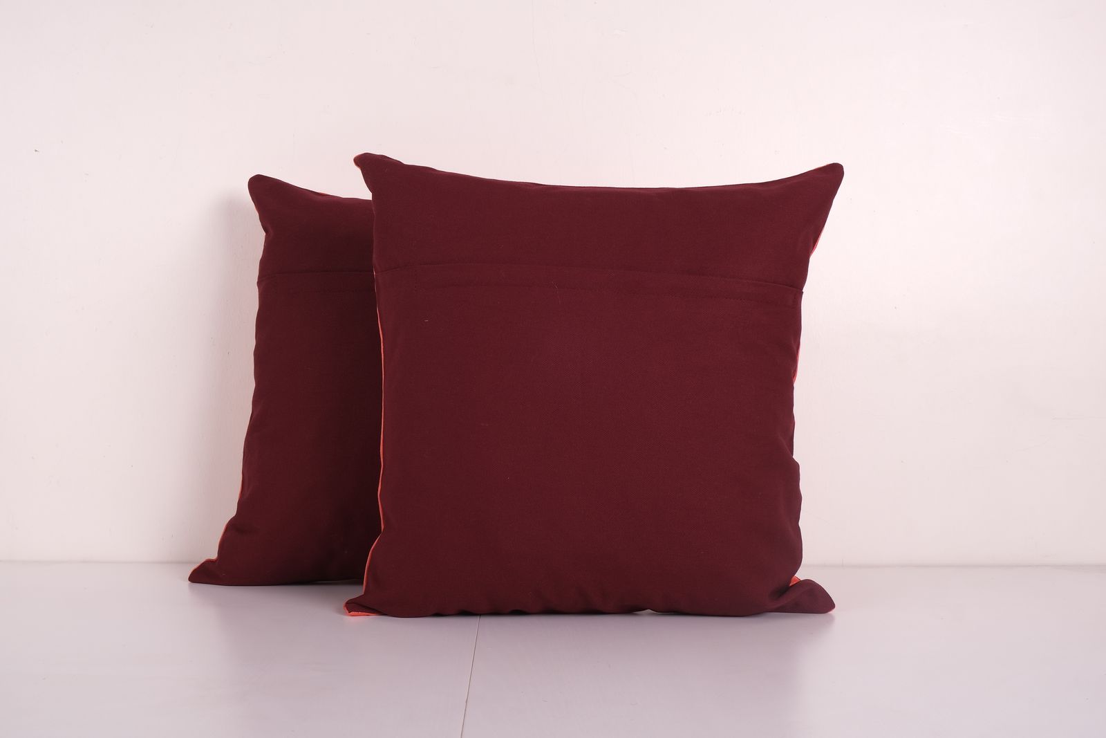 Suzani Silk Cushion Cover, Set Of Two Hand Embroidery Peach Orange Uzbek Pillows 19'' X 19'' photo Textiles