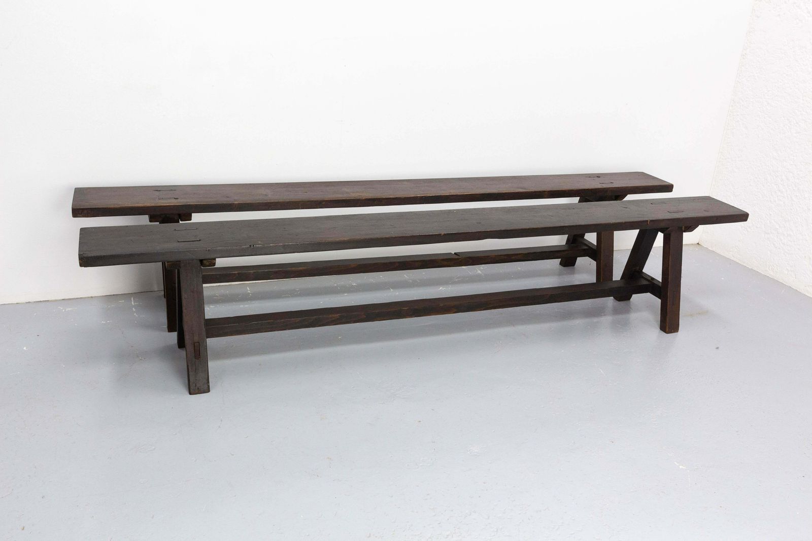 Pair Of French Antique Style Farmhouse Benches Massive Pine Circa 1930 photo furniture