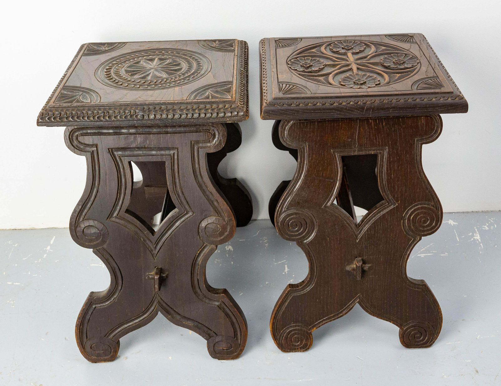 French Massive Chestnut Pair Of Stools From Britanny, Late 19th Century £1,068.47per Set photo Furniture