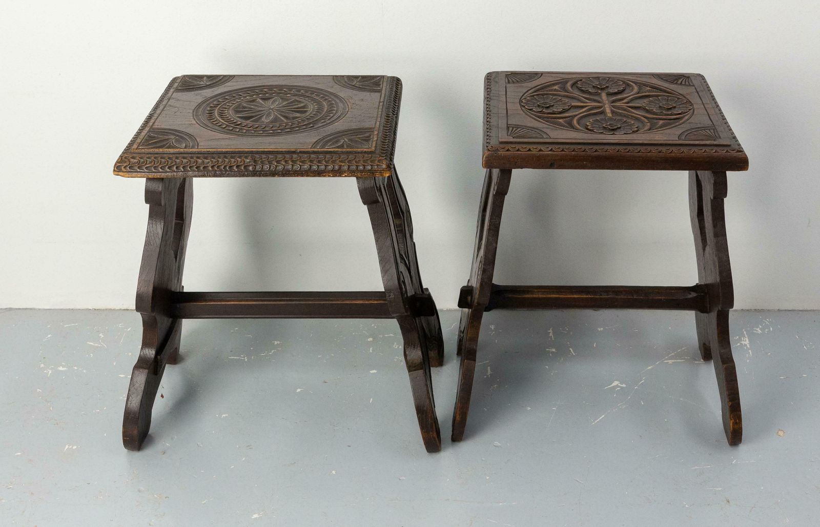 French Massive Chestnut Pair Of Stools From Britanny, Late 19th Century £1,068.47per Set photo buy