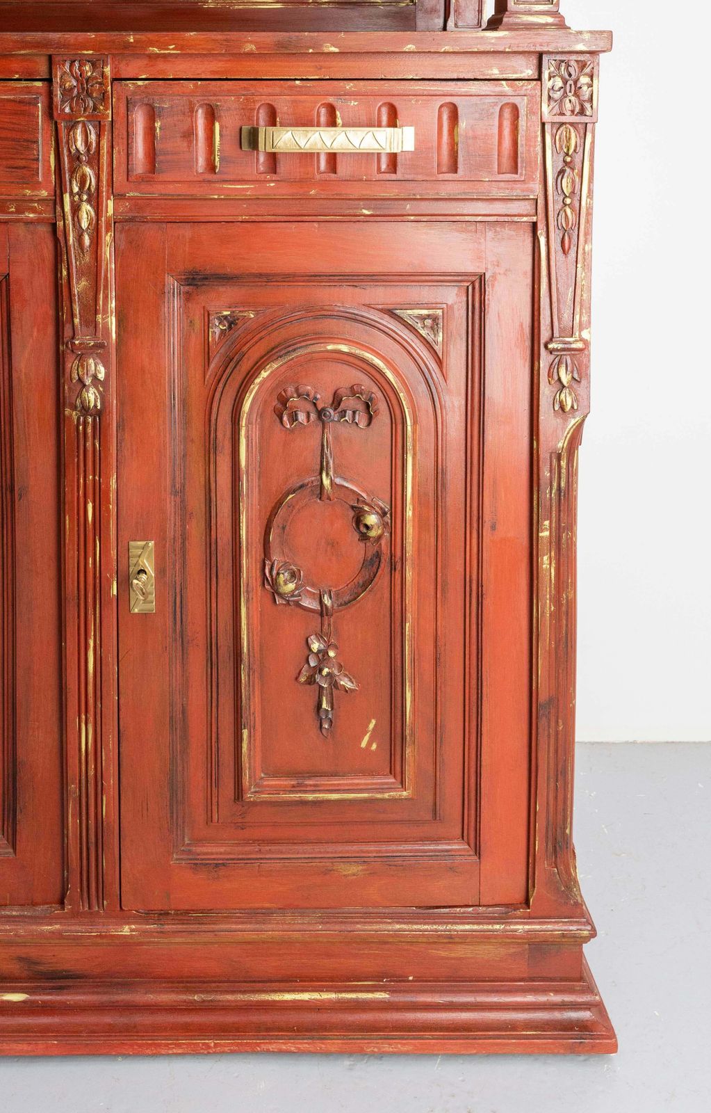 Furniture French Walnut Cabinet Deux Corps Buffet Red And Gold Patinated, Circa 1920 photo