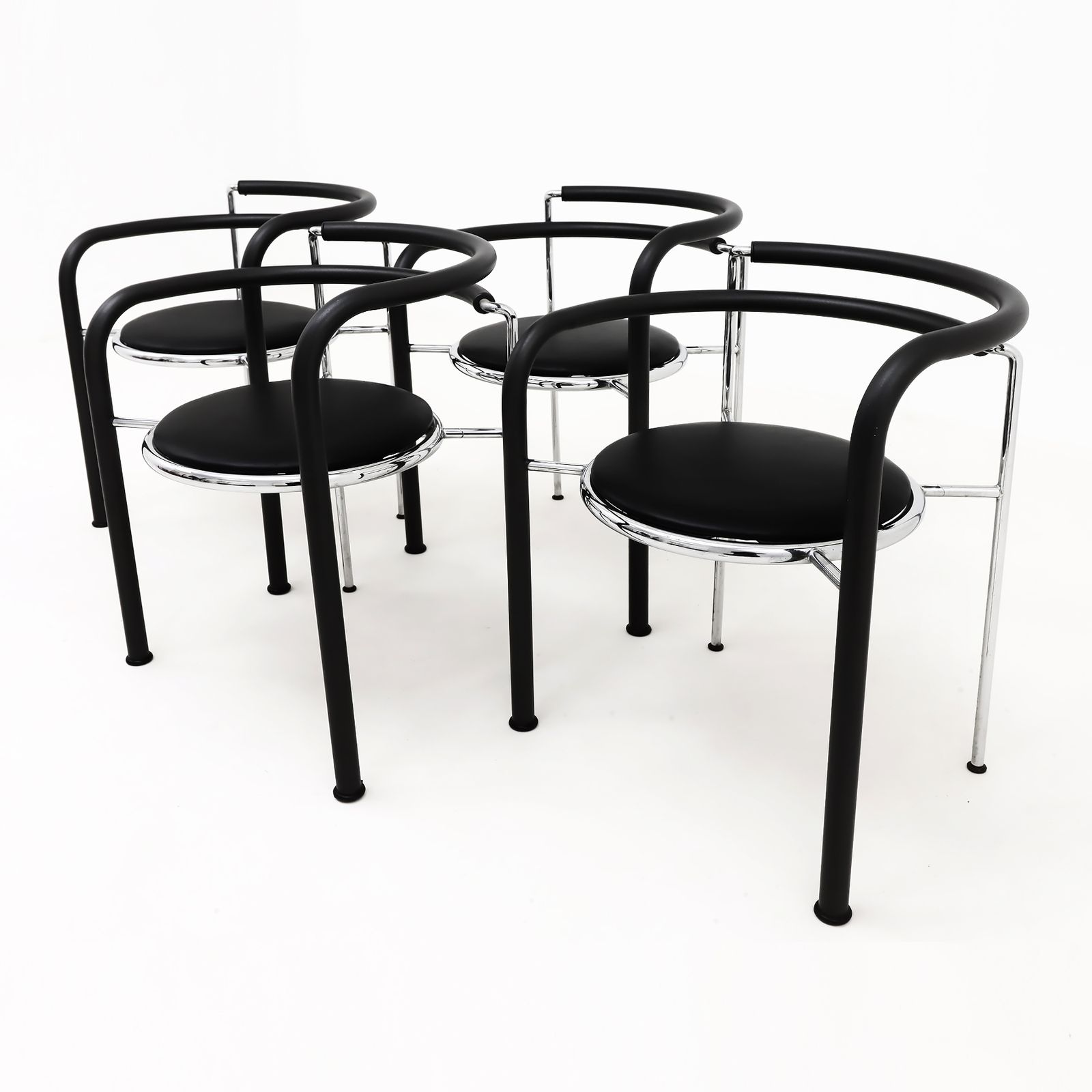 A Set Of 4 Rud Thygesen And Johnny Sorensen Dark Horse Chairs In Chrome And Black Leather photo for sale
