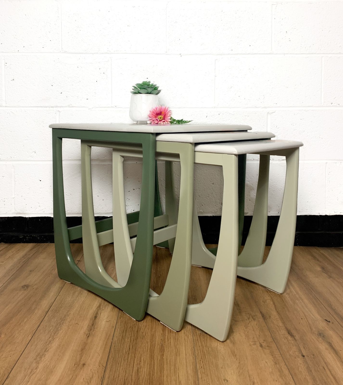 Vintage Nest Of Green Tables By One Of A Kind Designs