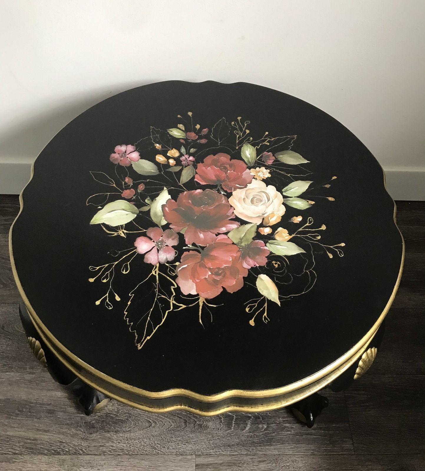 Black And Gold Vintage Coffee Table With Claw And Ball Feet photo furniture