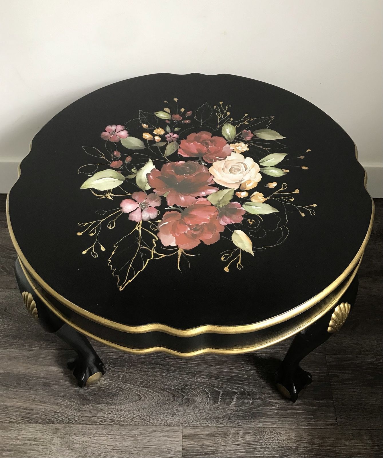 Black And Gold Vintage Coffee Table With Claw And Ball Feet photo Furniture