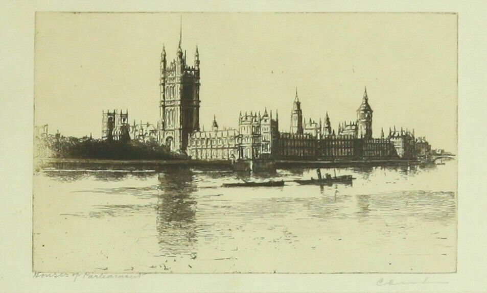Etching By Edgar James Maybery. Houses Of Parliament photo furniture