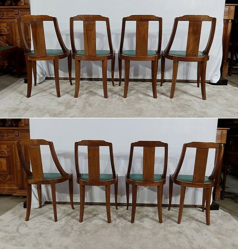 Suite Of 8 Gondola Chairs In Solid Walnut, Art Deco – 1930 photo vintage