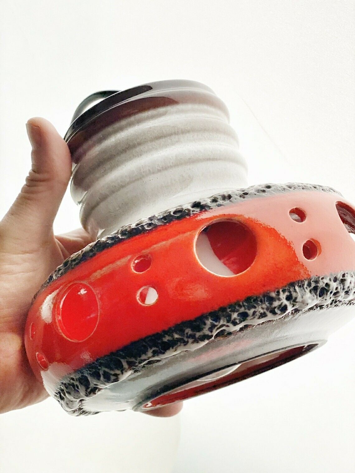 Herda Ceramic Volcanic Lava Ufo 3 Light Pendant Amsterdam, 1970s, Space Age,Mid Century Modern Lighting photo Lighting