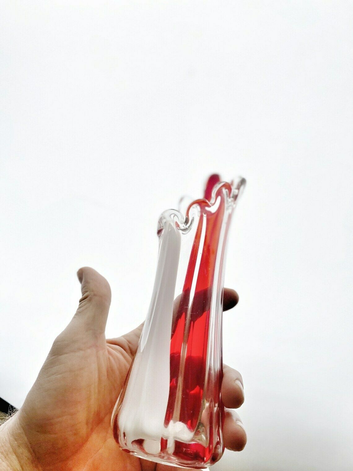 A Murano Art Glass Vase, Organic Form, Clear With White, And Red Tint photo vinterior
