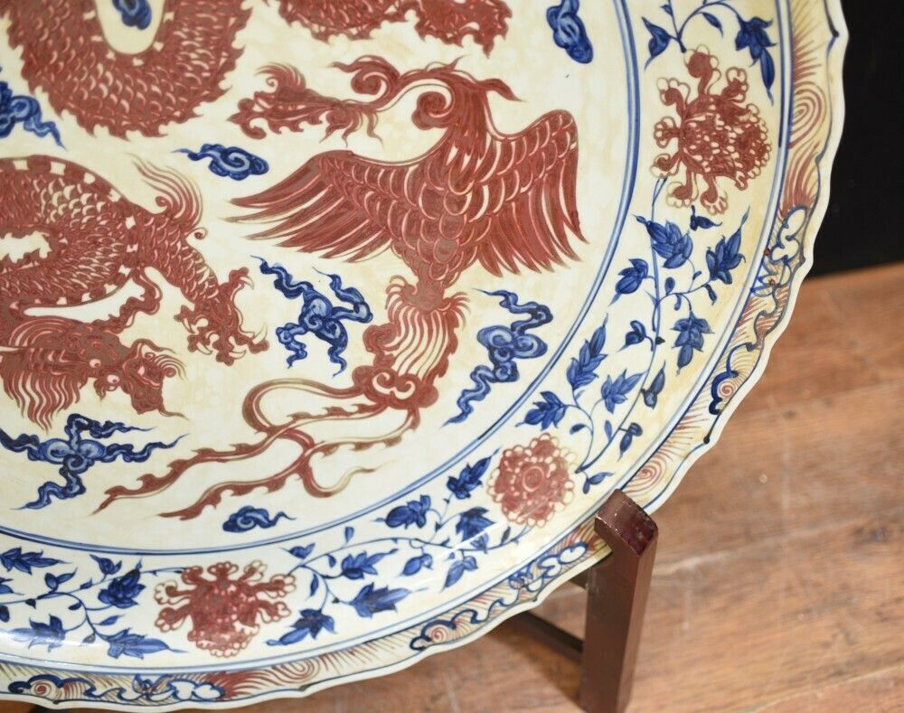 Large Chinese Porcelain Dragon Plate   Ming Pottery Plaque photo 1150.0