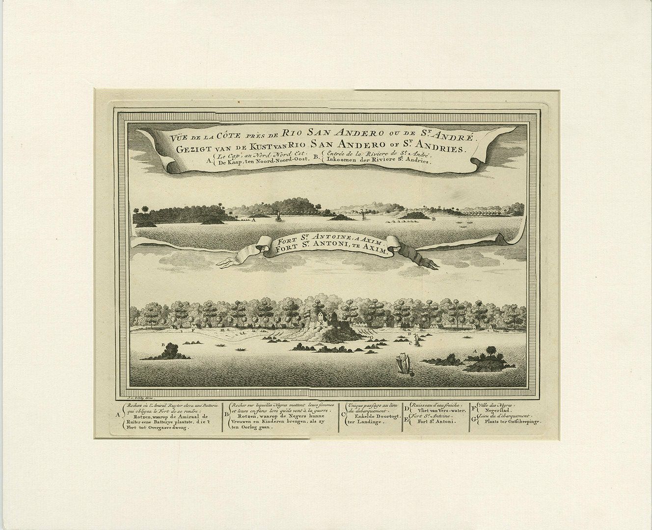 Antique Print Of The Coast Near Rio San Andero And The Fortress Of St. Anthony