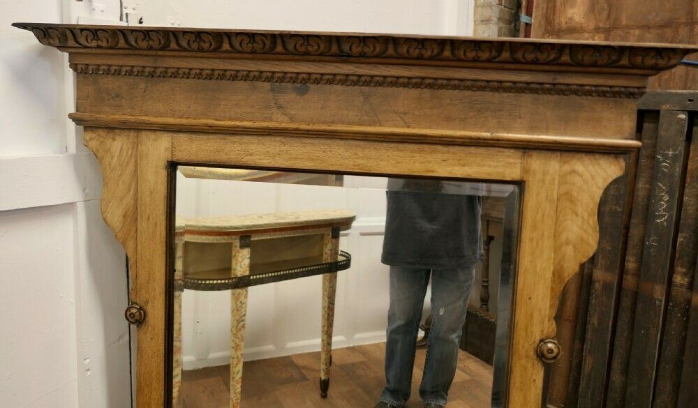 A Large Arts And Crafts 19th Century Light Oak Over Mantle Mirror photo Home Decor