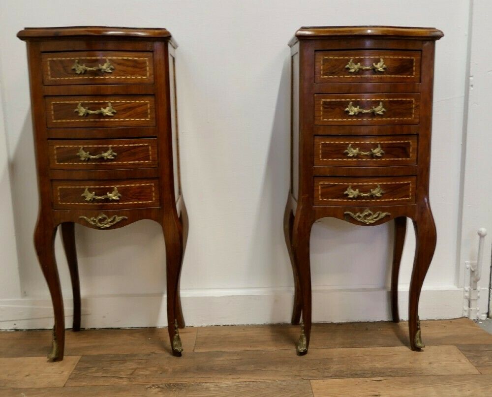 A Pair Of French Dainty Four Drawer Ormolu Side Cabinets