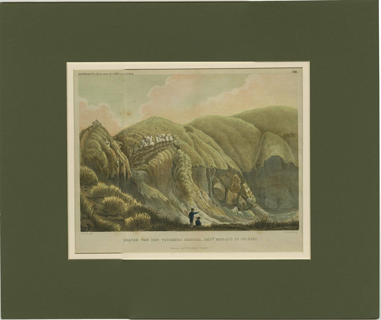 Antique Print Of The Crater Of The Volcano Mahoba, Celebes