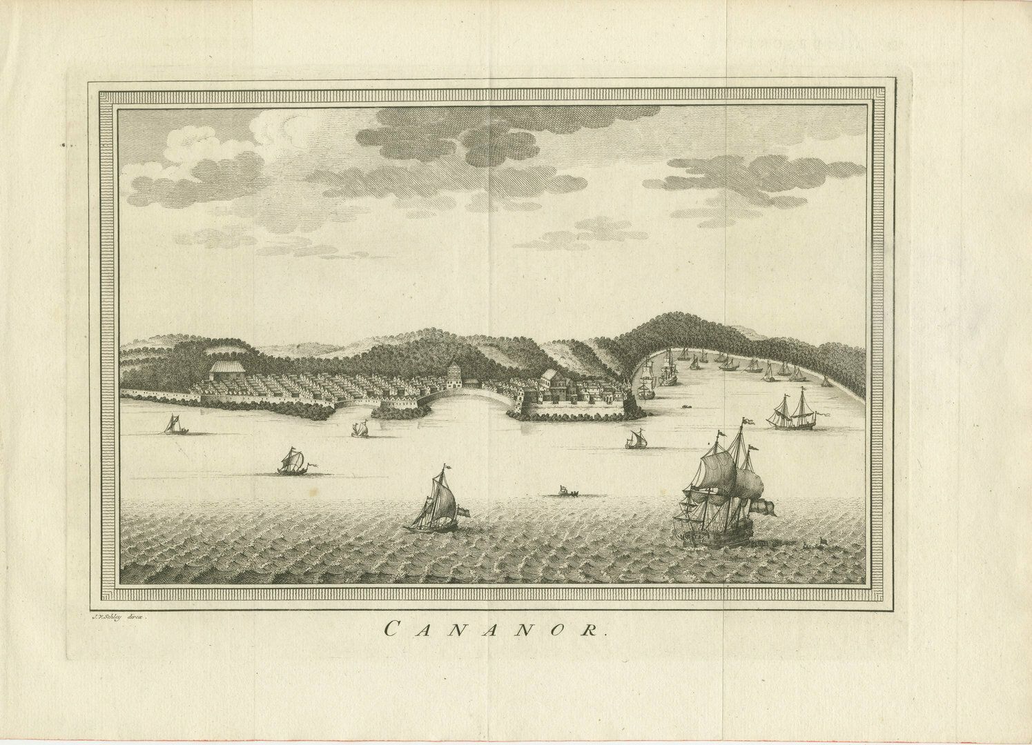 Antique Print With A View Of Kannur 'Or Cannanore', Kerala, India