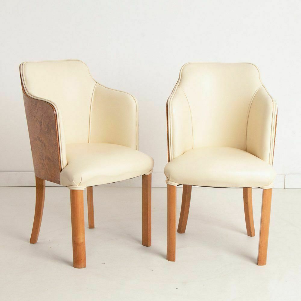 Pair Of British Art Deco Salon Chairs By Hille In Burr Maple C.1930