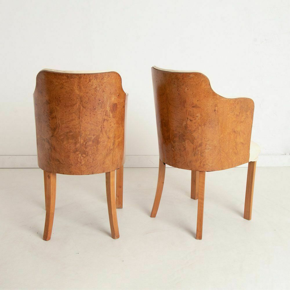 Pair Of British Art Deco Salon Chairs By Hille In Burr Maple C.1930 photo Furniture