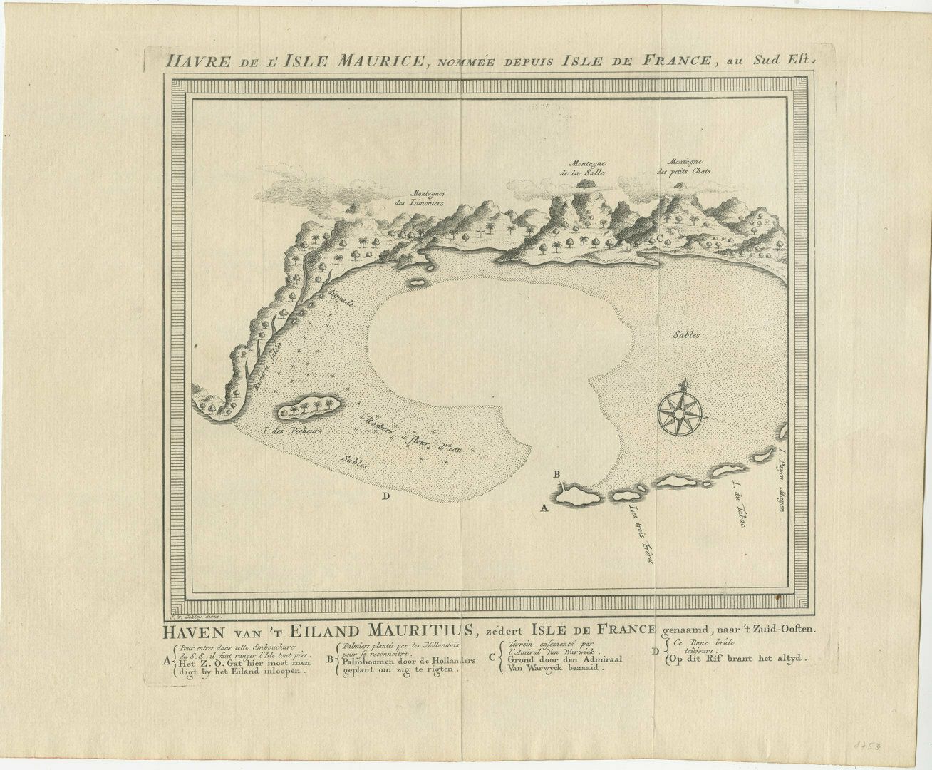 Antique Print Of The Bay Of Mauritius, Indian Ocean