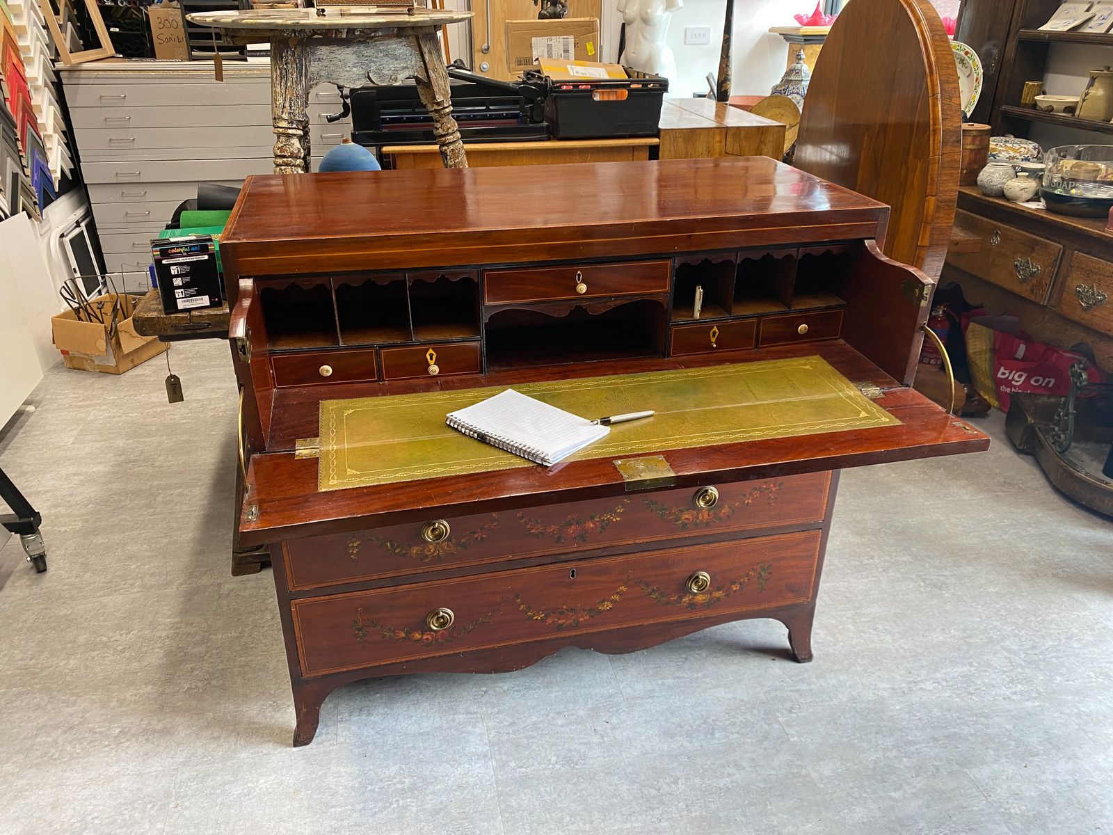 Early 19c Sheraton Revival Style Painted Mahogany Secretaire Chest photo vinterior