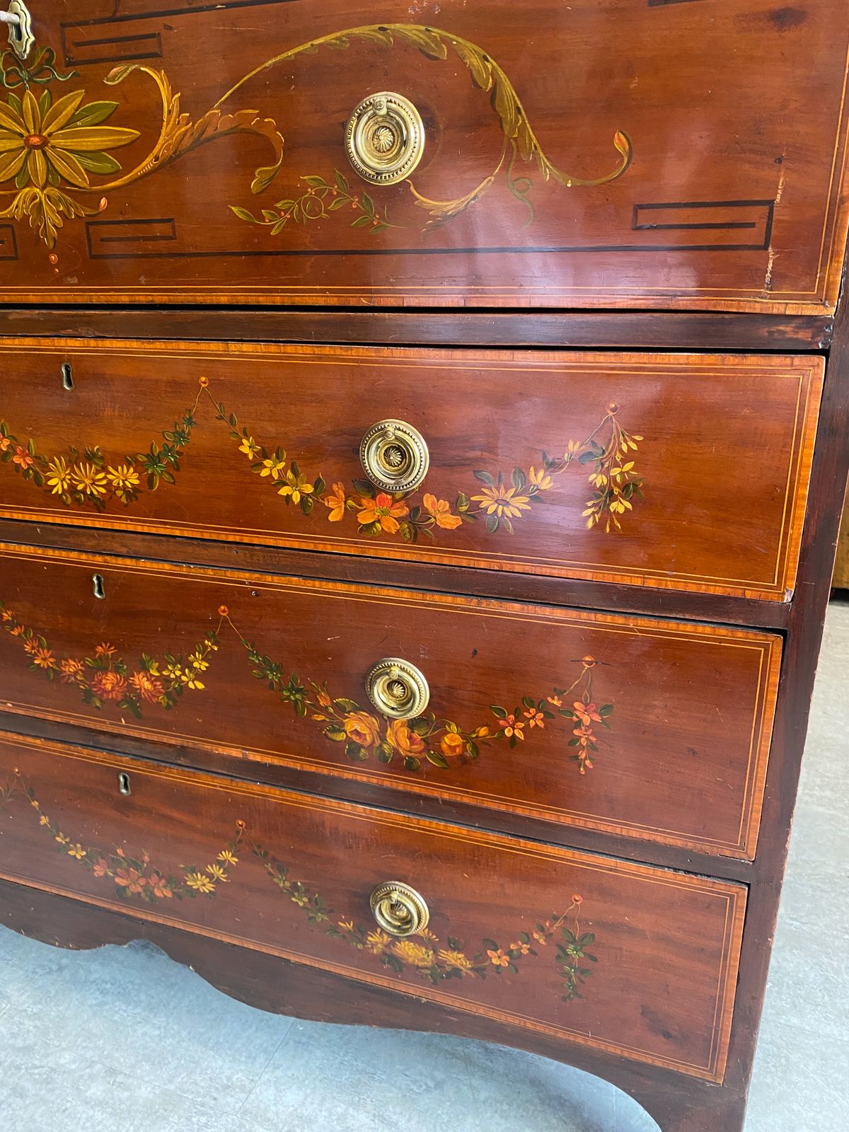 Early 19c Sheraton Revival Style Painted Mahogany Secretaire Chest photo buy