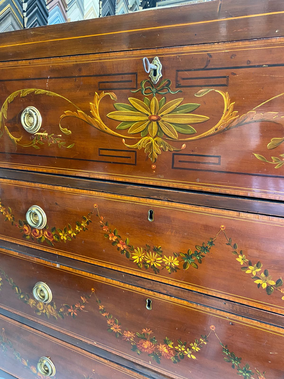 photo vinterior Early 19c Sheraton Revival Style Painted Mahogany Secretaire Chest