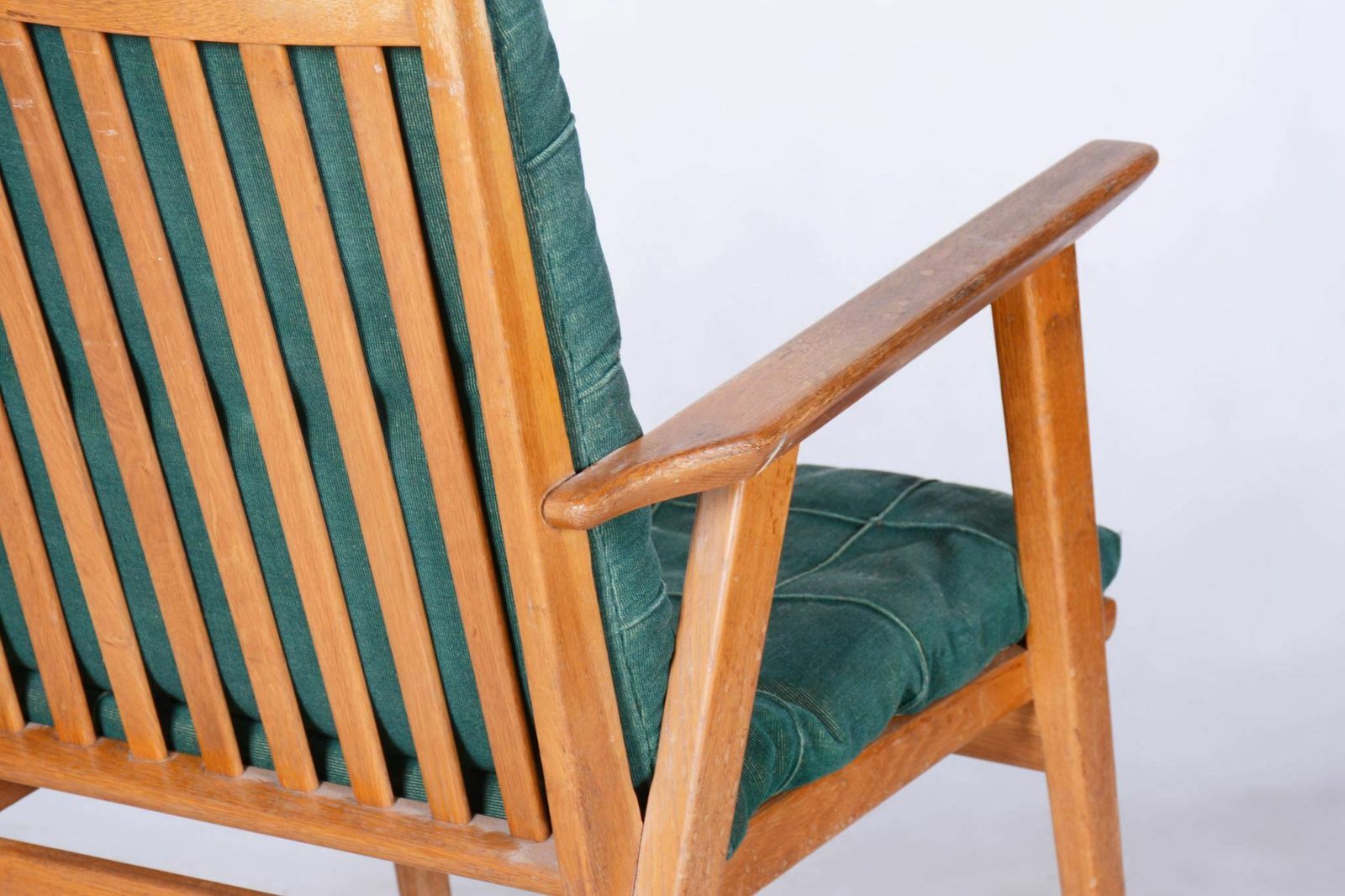 Original Oak Midcentury Armchair By Jan Vanek, Revived Polish, Czechia, 1950s photo for sale