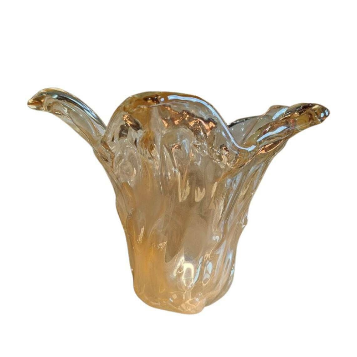 Luxurious Vintage Murano Handkerchief Crystal Vase   Made In Italy