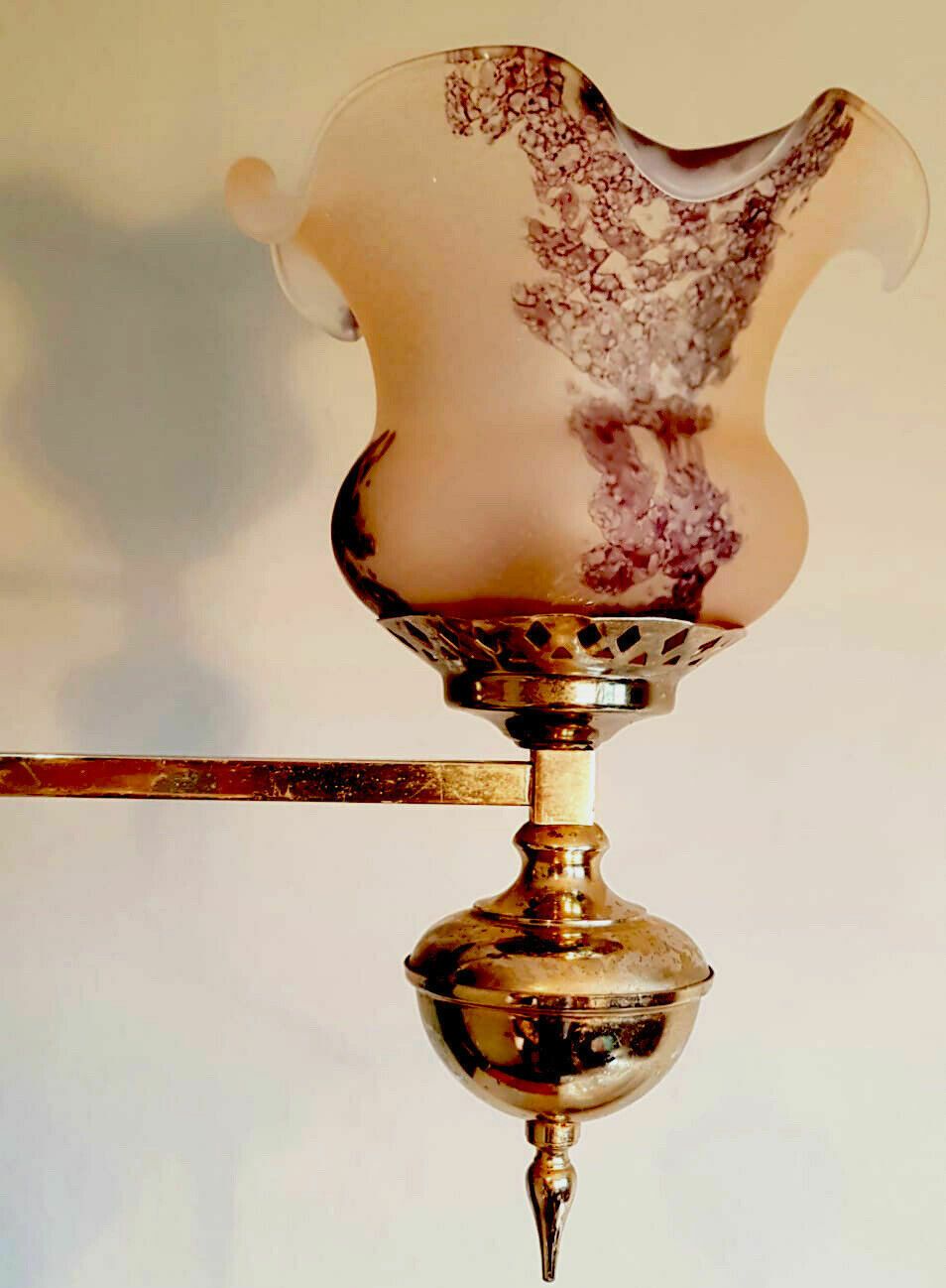 Vintage Italian 3 Arm Frilled Glass Shades, Brass Fittings Ceiling Light photo 265.0