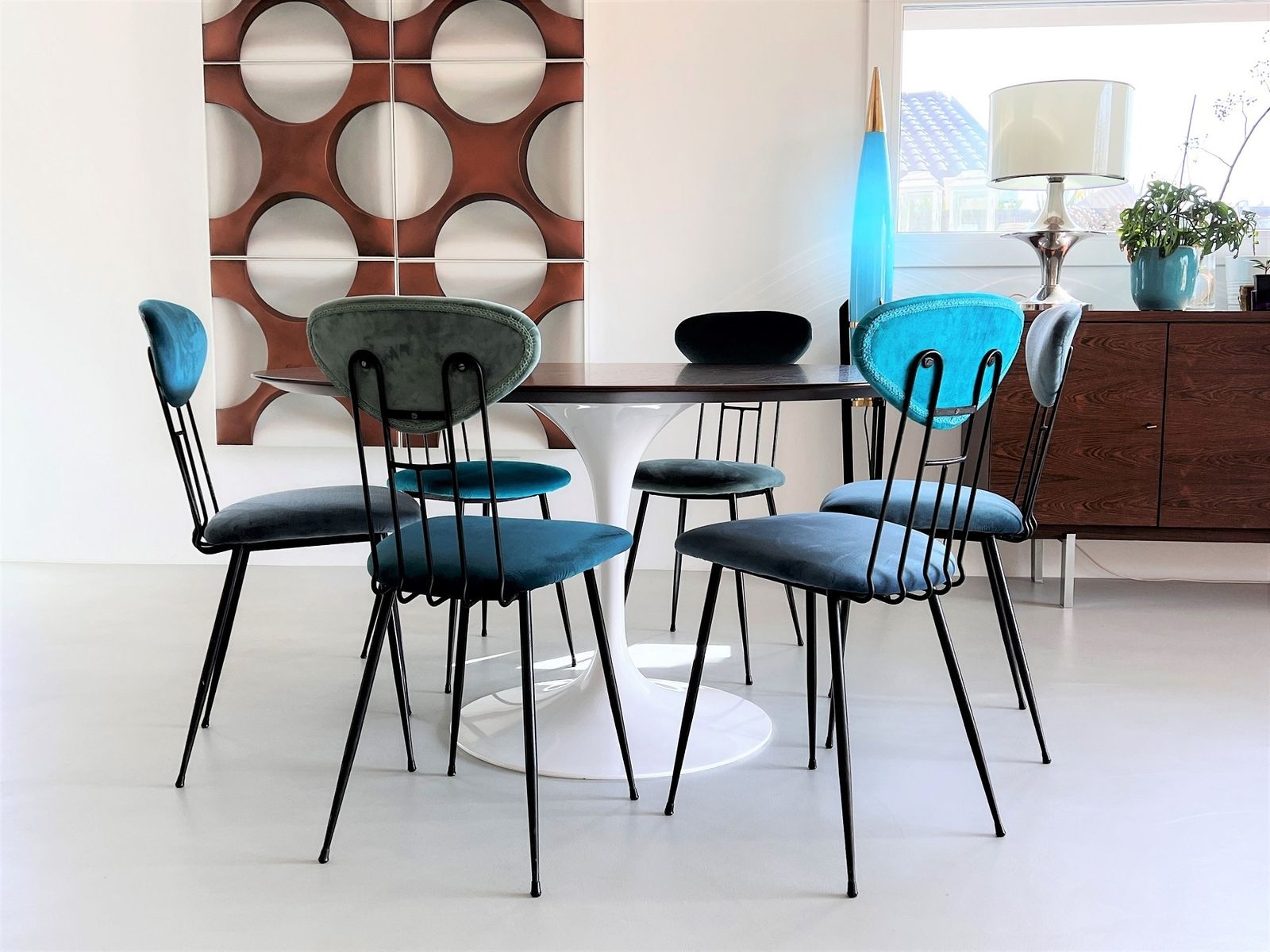 Italian Midcentury Dining Or Kitchen Chairs Re Upholstered In Velvet, 1960s photo for sale