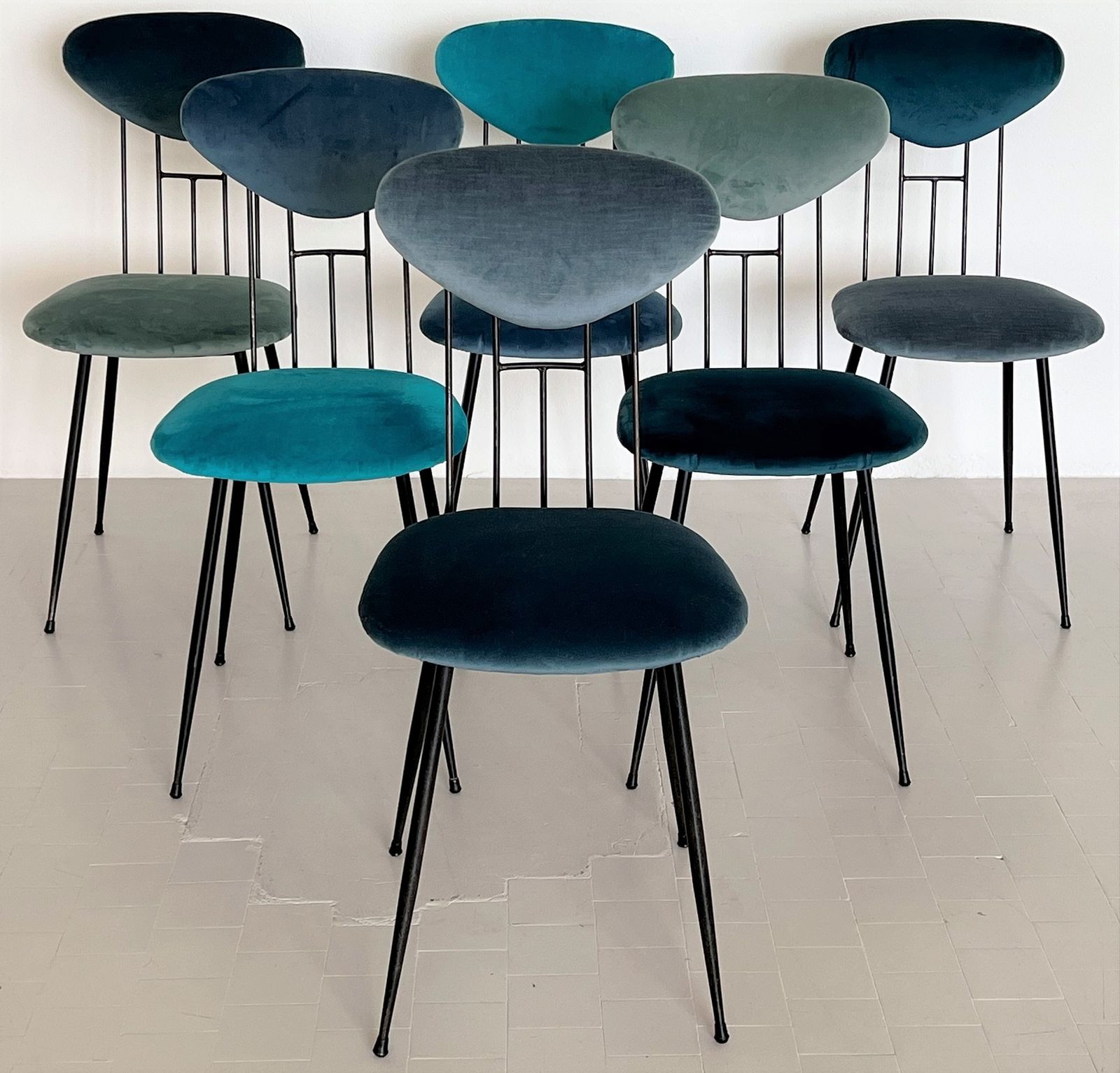Italian Midcentury Dining Or Kitchen Chairs Re Upholstered In Velvet, 1960s