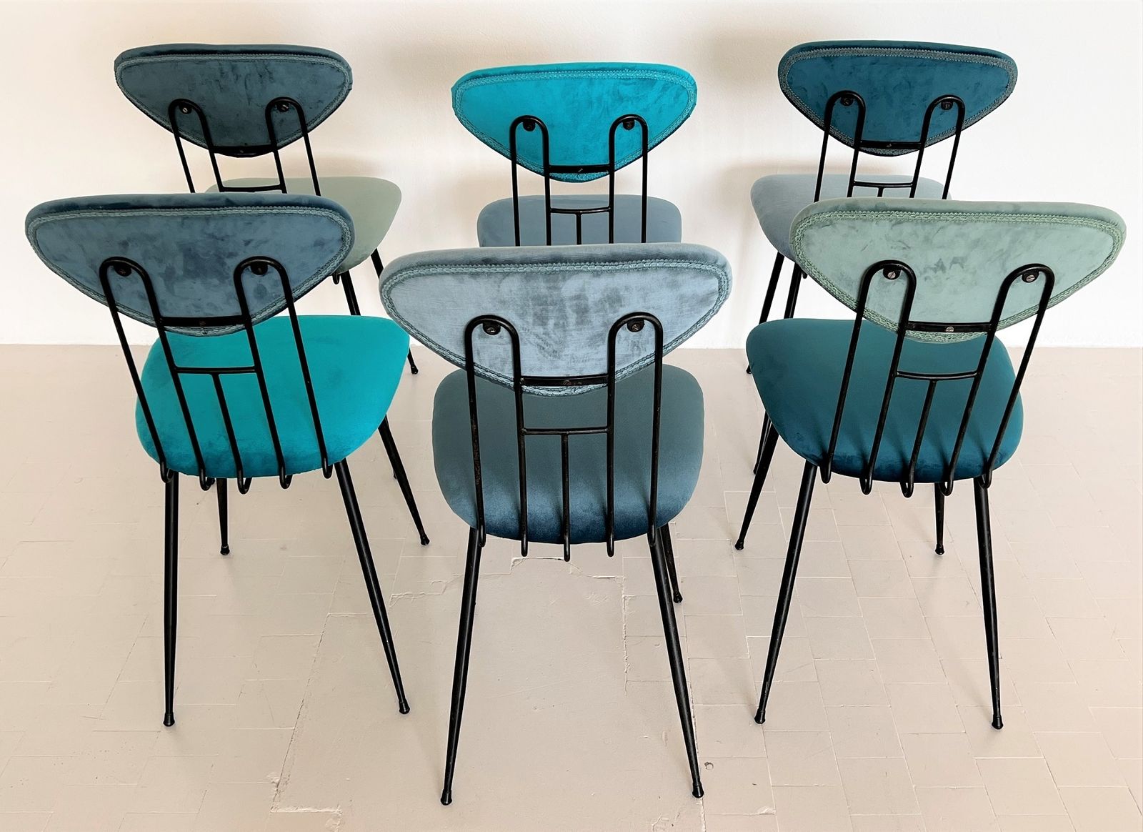 2976.0 Italian Midcentury Dining Or Kitchen Chairs Re Upholstered In Velvet, 1960s photo