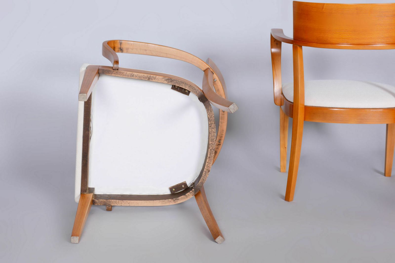Pair Of White Artdeco Beech Armchairs, Jindrich Halabala, Up Zavody, 1930s photo furniture
