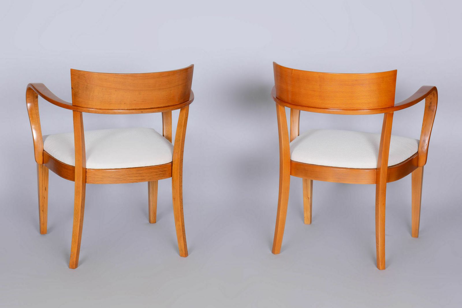 Pair Of White Artdeco Beech Armchairs, Jindrich Halabala, Up Zavody, 1930s photo vintage