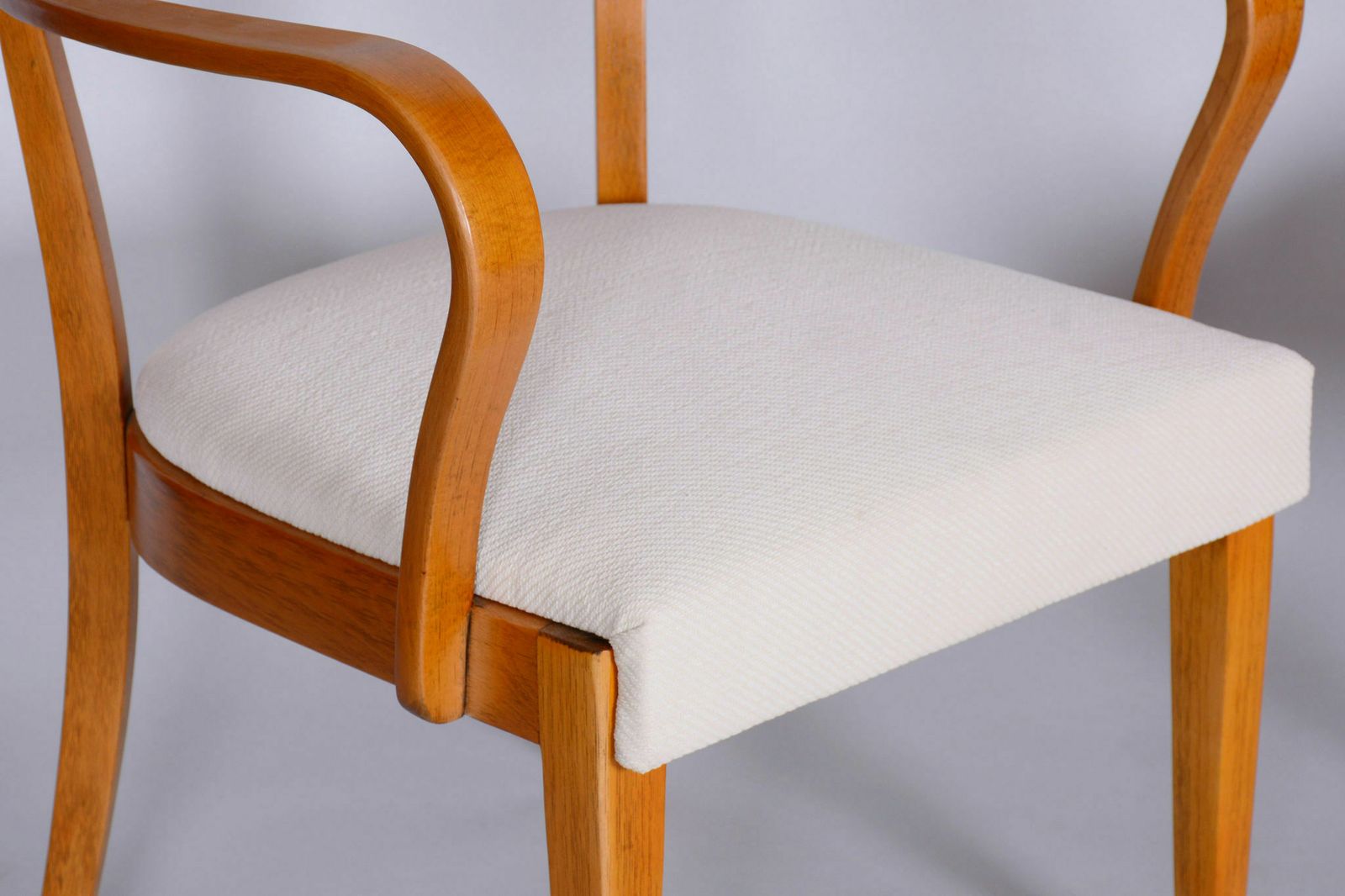 photo for sale Pair Of White Artdeco Beech Armchairs, Jindrich Halabala, Up Zavody, 1930s