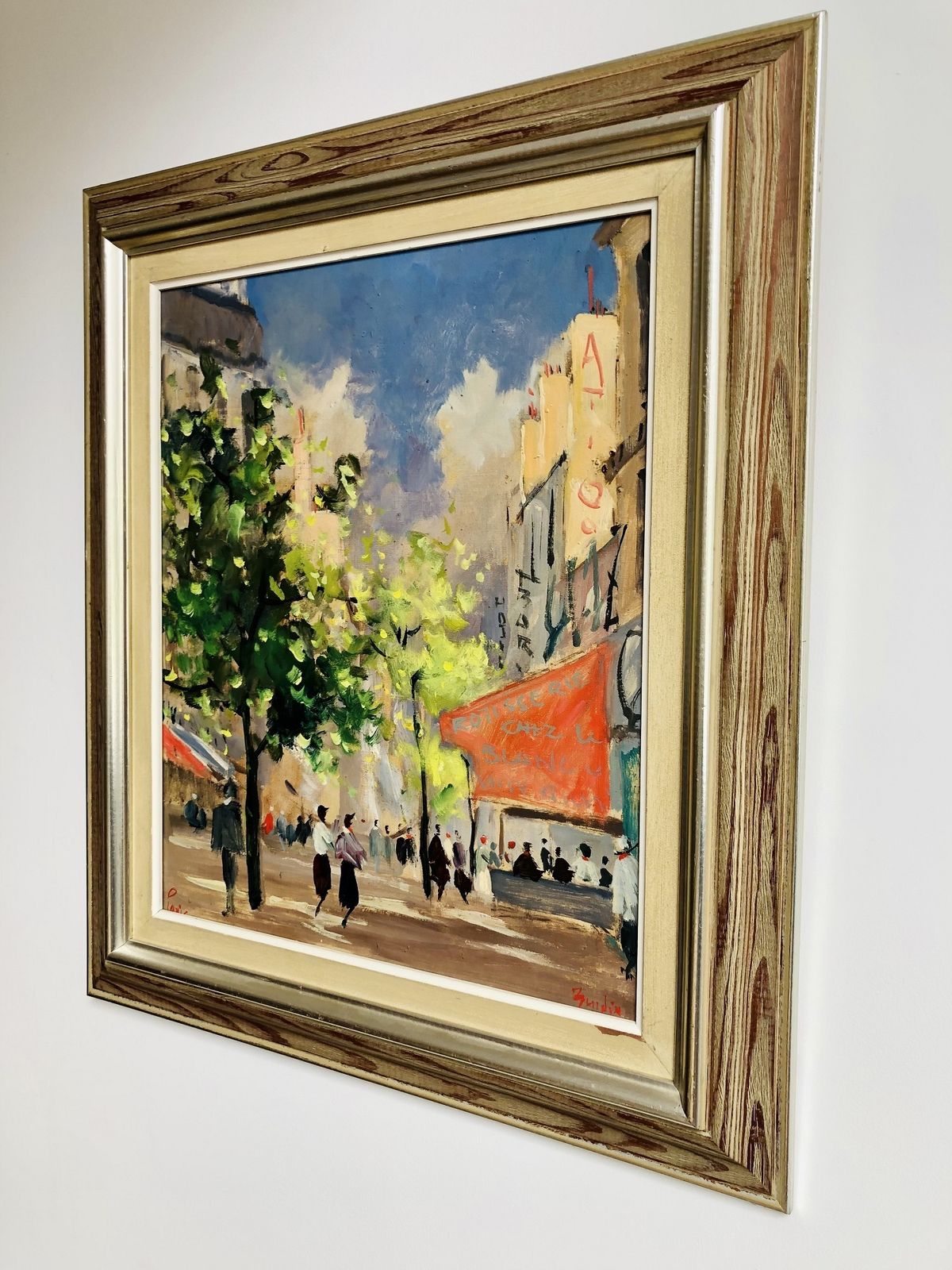 Paris Oil Painting Mid Century Parisian Cafe Scene photo for sale