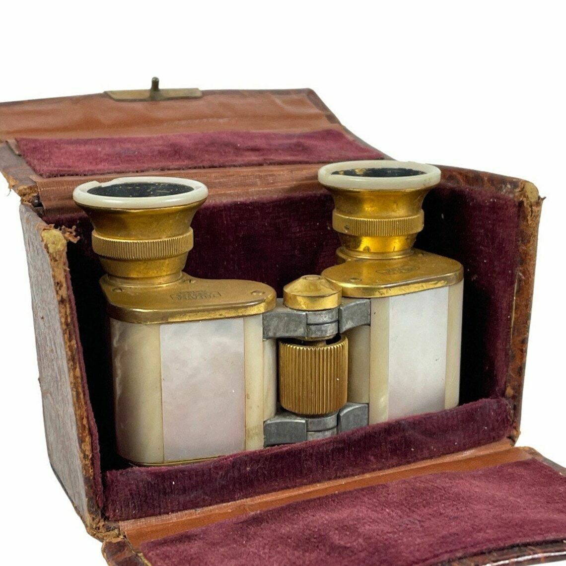 Carl Zeiss Jena Teleater Antique German Made Theater Viewer Binoculars Opera Glasses Brass Casing With Mother Of Pearl Ca. 1930 photo vinterior