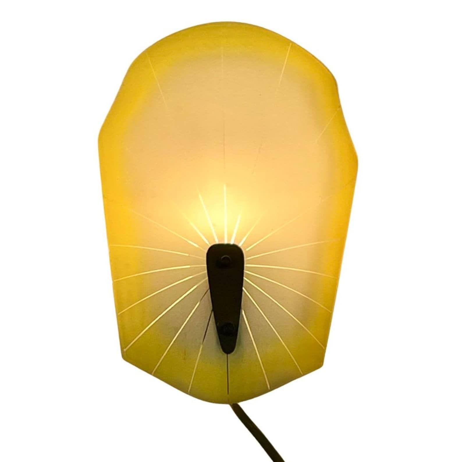 Mid Century Modern   Wall Mounted Lamp With Yellow And White Glass Shade And Brass Detail
