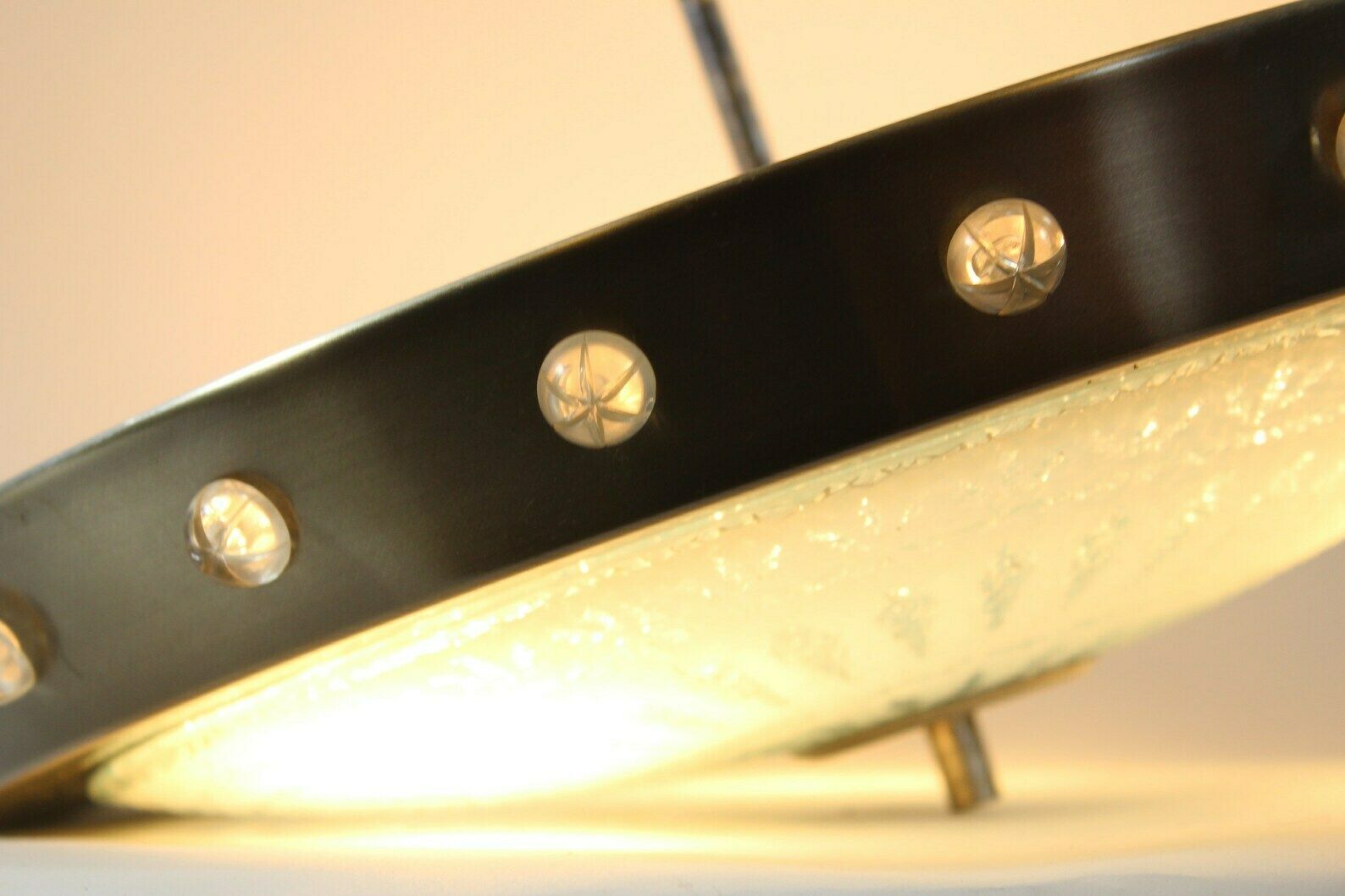 Vintage 70’s Hanging Pendant With Glass Bottom And Metal Brim photo vinterior